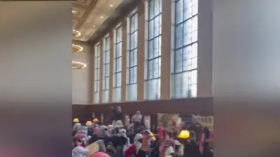 Pro-Palestinian demonstrators clash with security guards at Columbia University